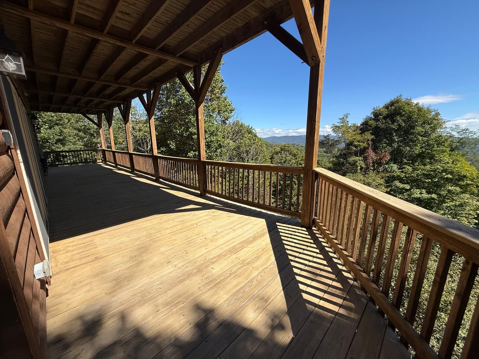 Restored wood deck with mountain views