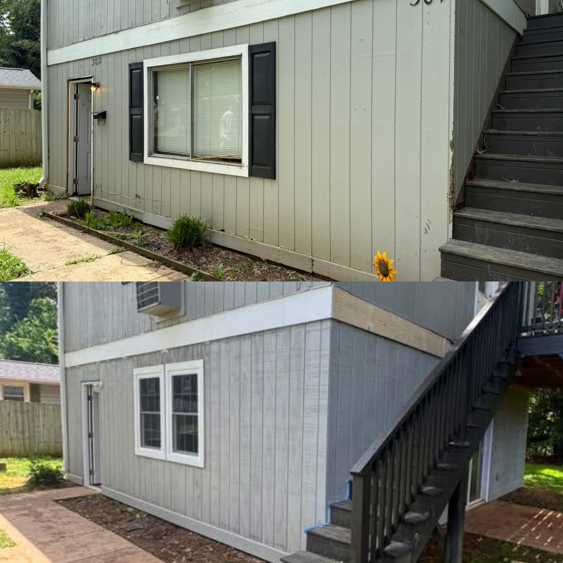 Before and after exterior siding renovation