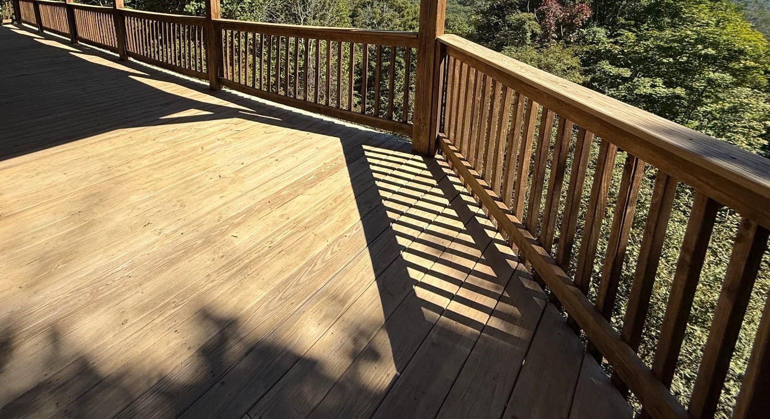 Wood deck floor and railing finish detail